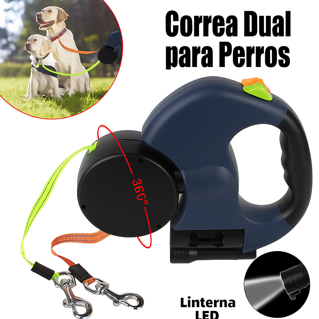 Correa Dual Antienredos 360° para Perros Pequeños